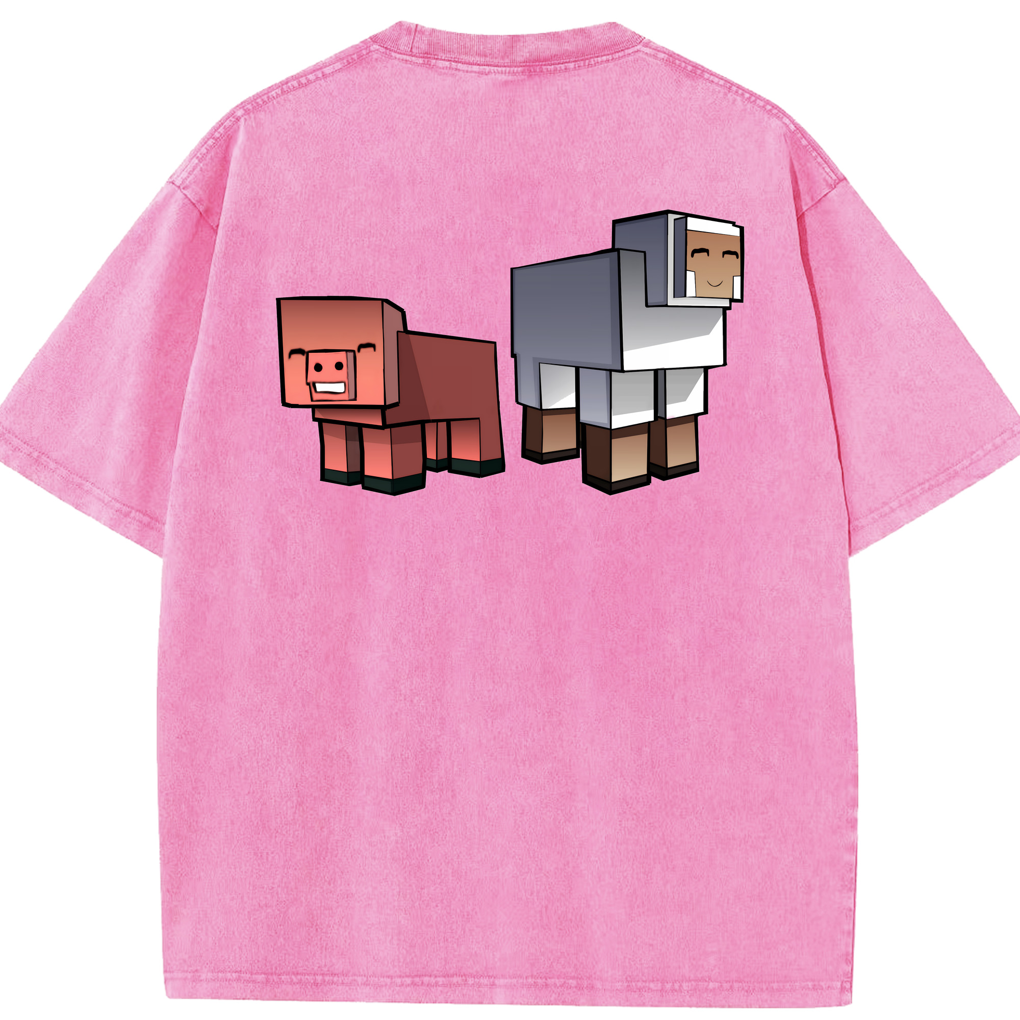 （画像用） マインクラフト ブロックの世界 Minecraft MC Block world 綿100% ヴィンテージ風 半袖Tシャツ（背面プリント）